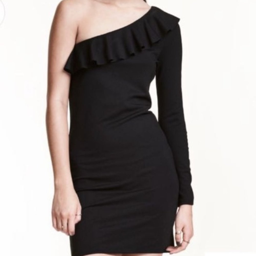 One shoulder long sleeve ruffle dress